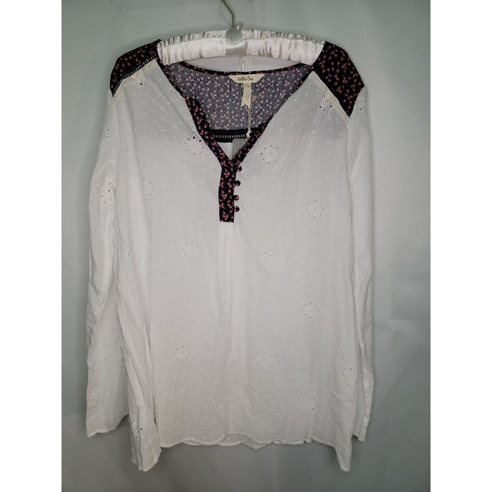 Matilda Jane Snow Globe Blouse Floral Eyelet Swiss Dot Tunic White Women's L